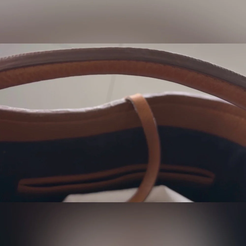 Zara Two Toned Brown Tan Silver Eyelet Accents Leather Bucket Bag Style Tote - Picture 4 of 9